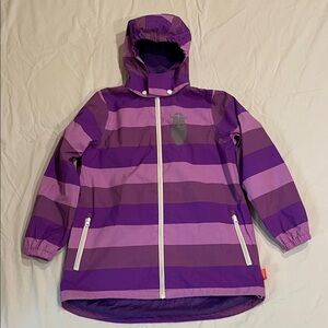 Danefae Purple Striped Hooded Rain Jacket Windbreaker Quality